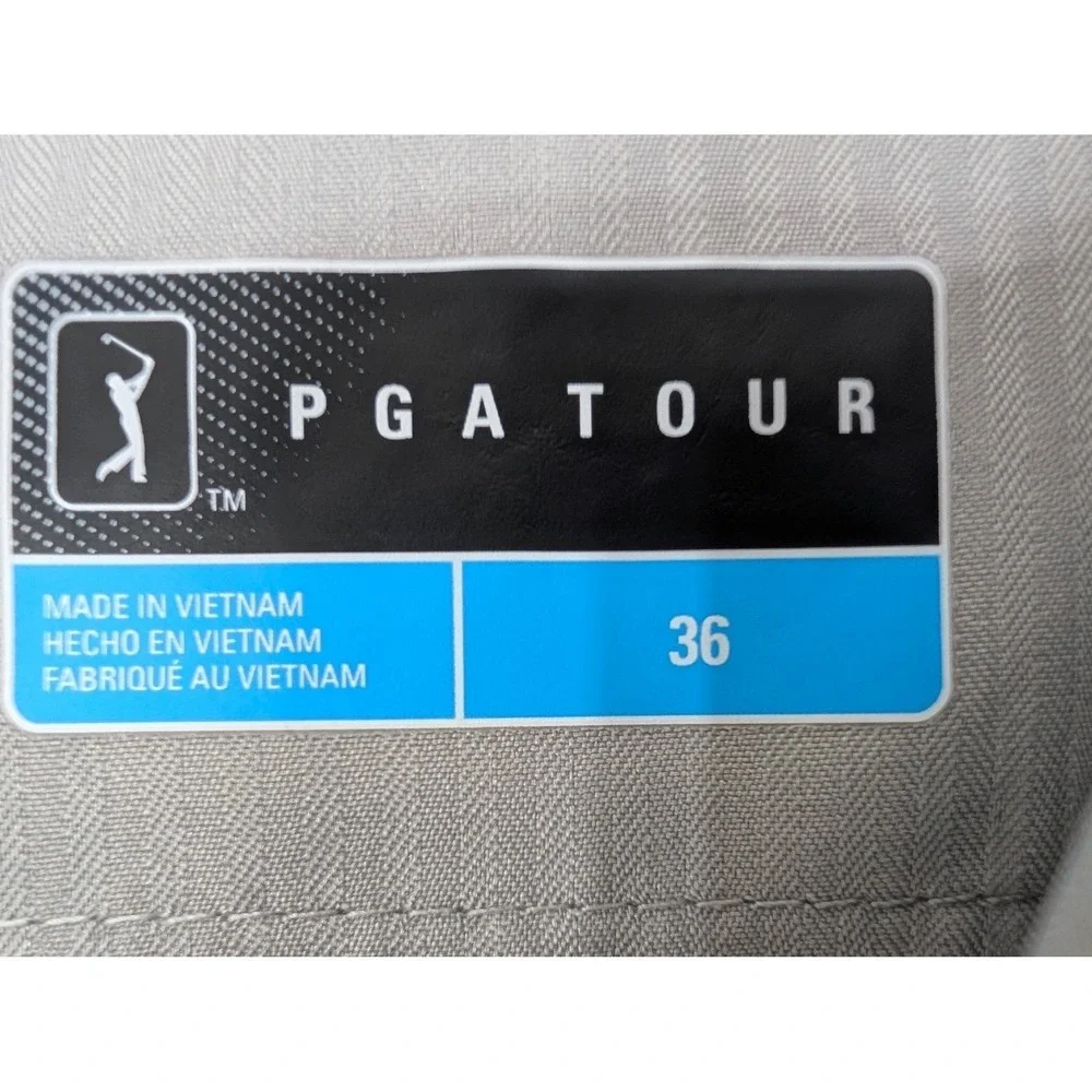 PGA TOUR Plaid Golf Shorts Mens 36 Gray Flat Front Performance Activewear Sports